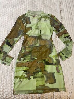Vici Olive & Khaki Sheer Long-Sleeve Bodycon Dress